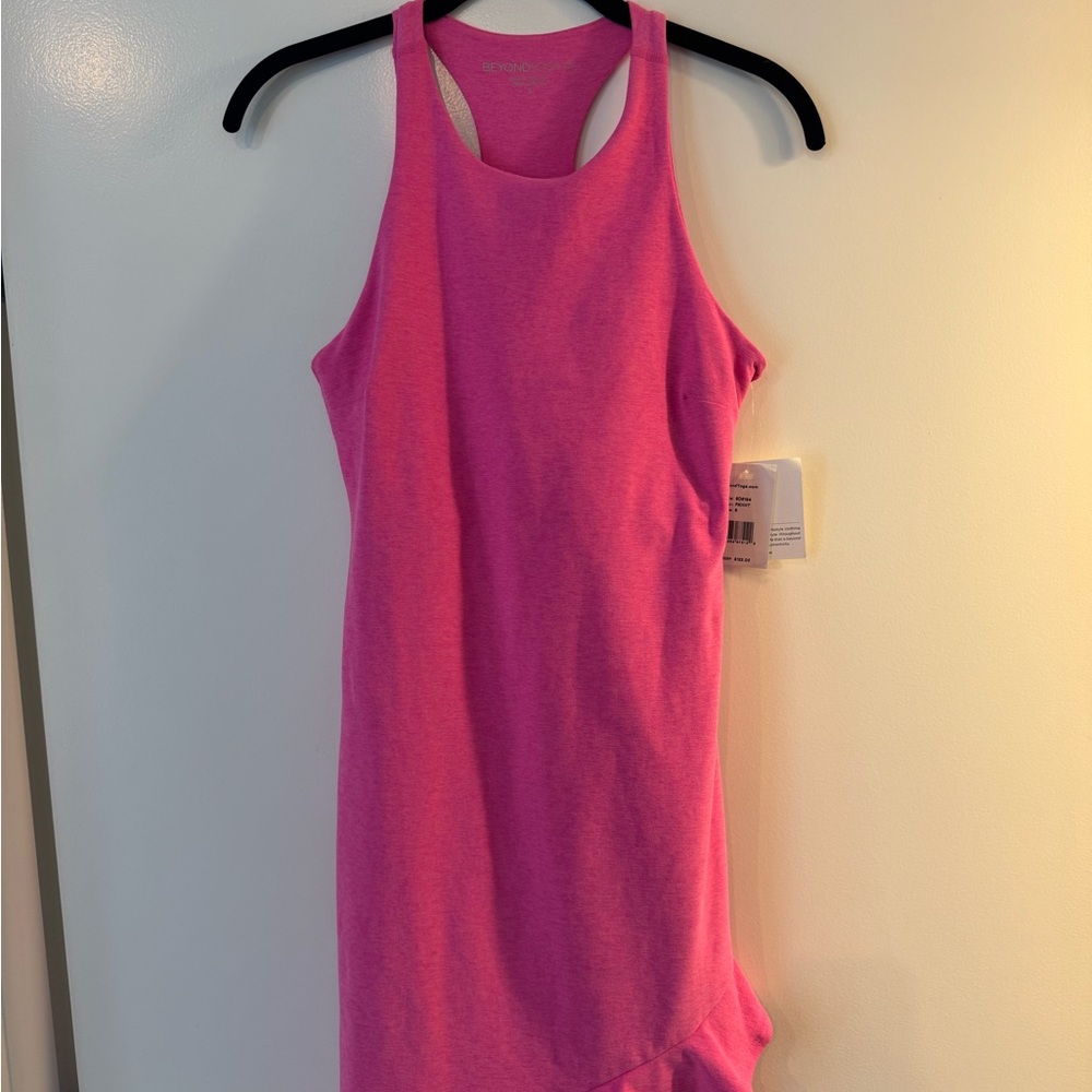 Beyond Yoga Pink Ruffled Up High-Neck Racerback Dress